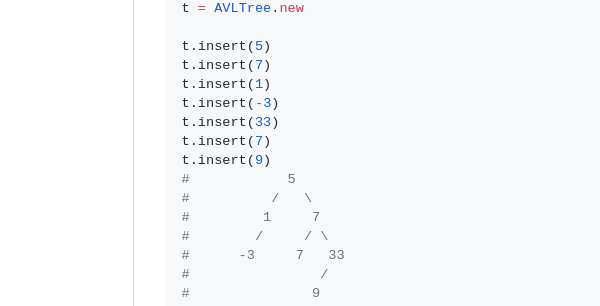 A screenshot of some of the code for the AVL Tree data structure